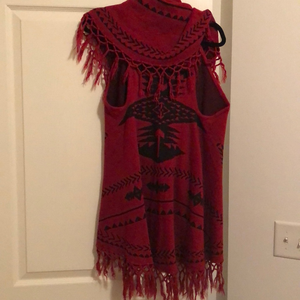 Red poncho cape Aztec Shaw